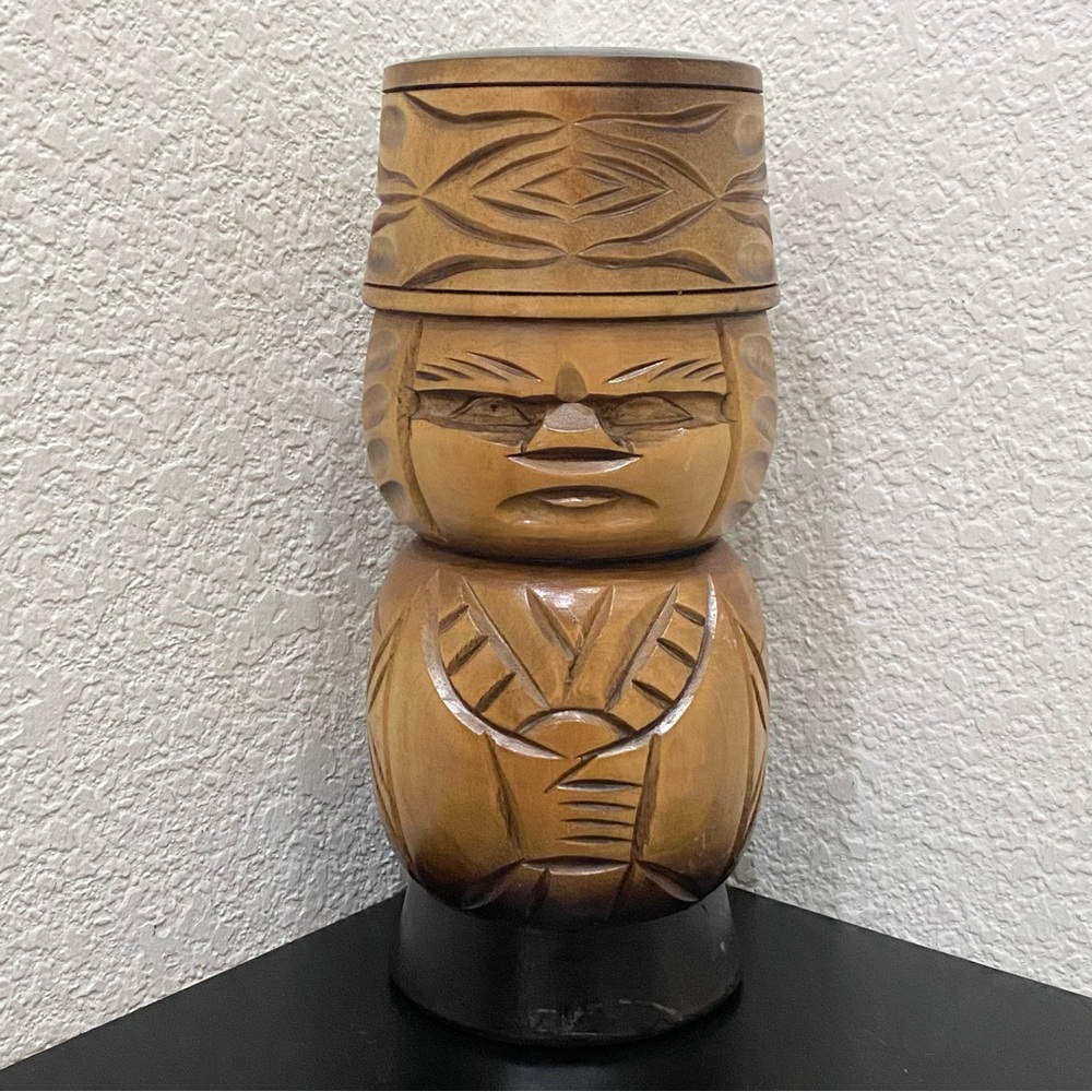 Vintage Large Nipopo Kokeshi Ainu Hokkaido Carved Wood 10.5” Wooden Tiki Doll